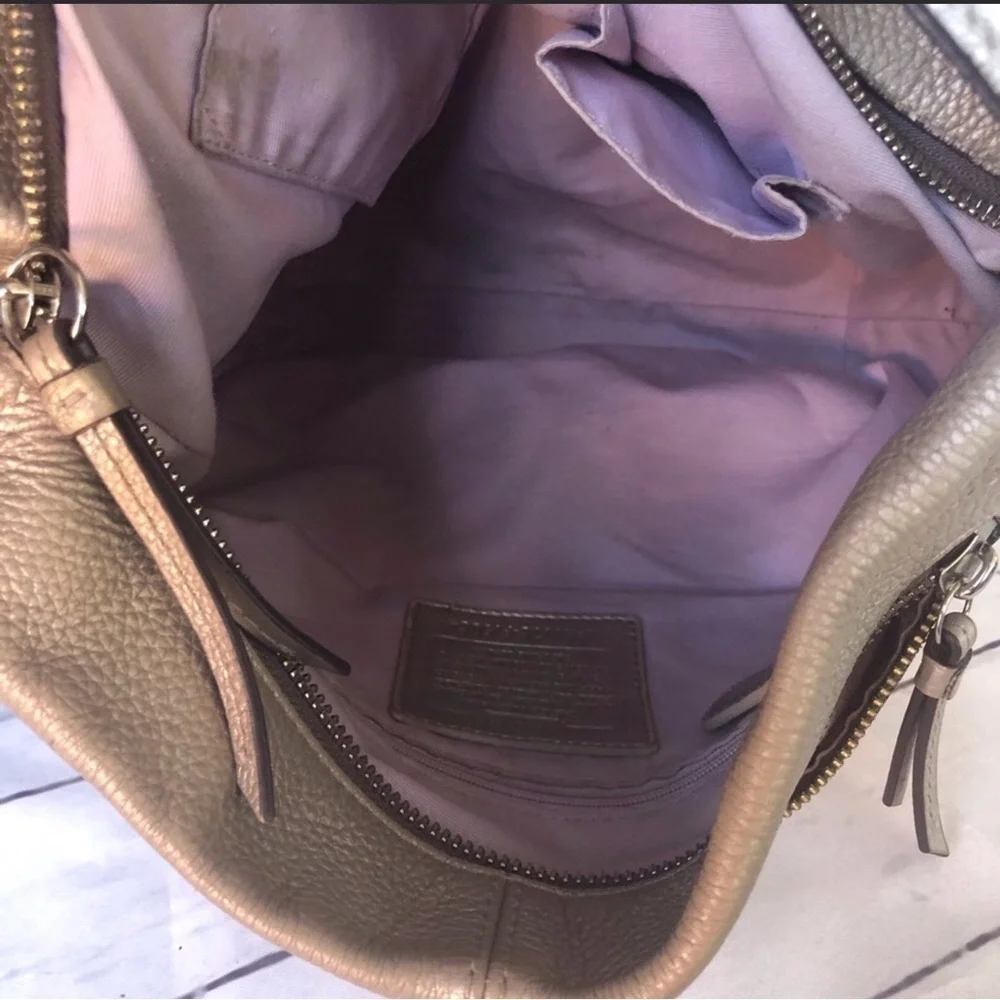 Coach Vintage Metallic Silver Leather Shoulder Satchel Duffel Bag Purse